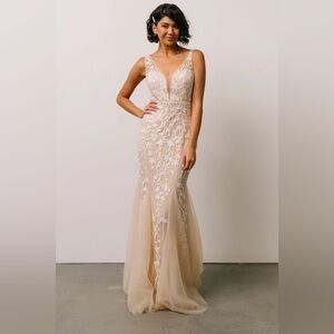 NWT Champagne ivory wedding formal dress mermaid - Baltic Born Size M 6-8